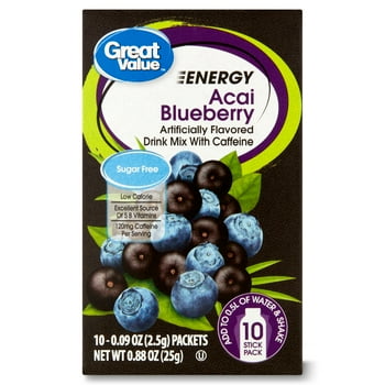 Great Value Sugar-Free Energy Acai Blueberry Drink Mix, 0.88 oz, 10 Count