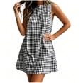 thumbnail image 3 of VBVC Women's Gingham Sleeveless Shift Mini Dress,Ladies Crew Neck A-Line Tunic Dress,Casual Summer Plaid Sundress For Women,Black,S-2XL, 3 of 8