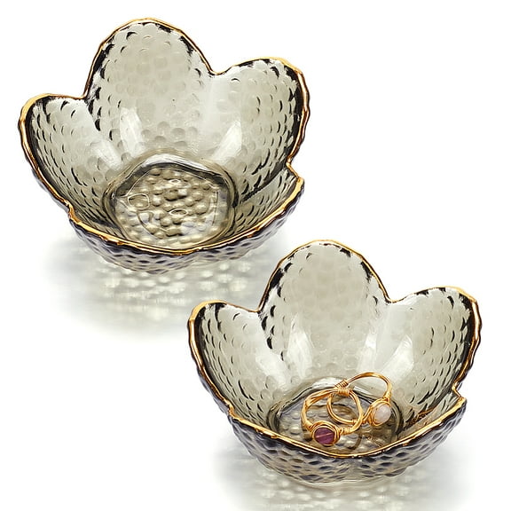 2 pc Glass Salad Bowl Fruit Dessert Bowl Cherry Blossom Shape Black 88x90x41mm
