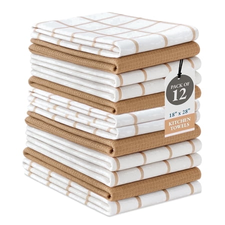 Kitchen Towels Set - Pack of 12 Cotton Dish Towels for Drying Dishes 18"x 28" Kitchen Hand Towels Quick Drying Kitchen Towel Set - Beige