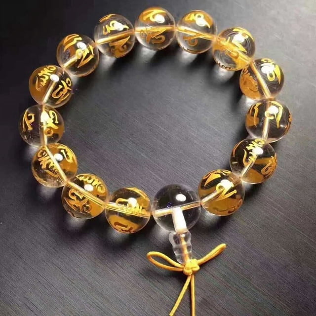 Pulsera de mantra de seis caracteres con cristales blancos esmerilados y letras bronceadas Pulsera de mantra Daming