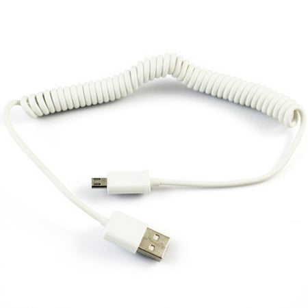Coiled Sync Cord - White Coiled Micro USB Cable Rapid Charge Power Wire Sync Cord 9E for Samsung Galaxy Tab 4 NOOK 7.0 (SM-T230) E NOOK 9.6 (SM-T560) S2 NOOK 8.0 (SM-T710) - Verizon Ellipsis 7 8