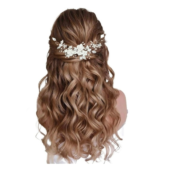 Silver Floral Bridal Hair Vine - Pearl & Leaf Wedding Headpiece for Women, Girls (Elegant Bride Hair Accessories)