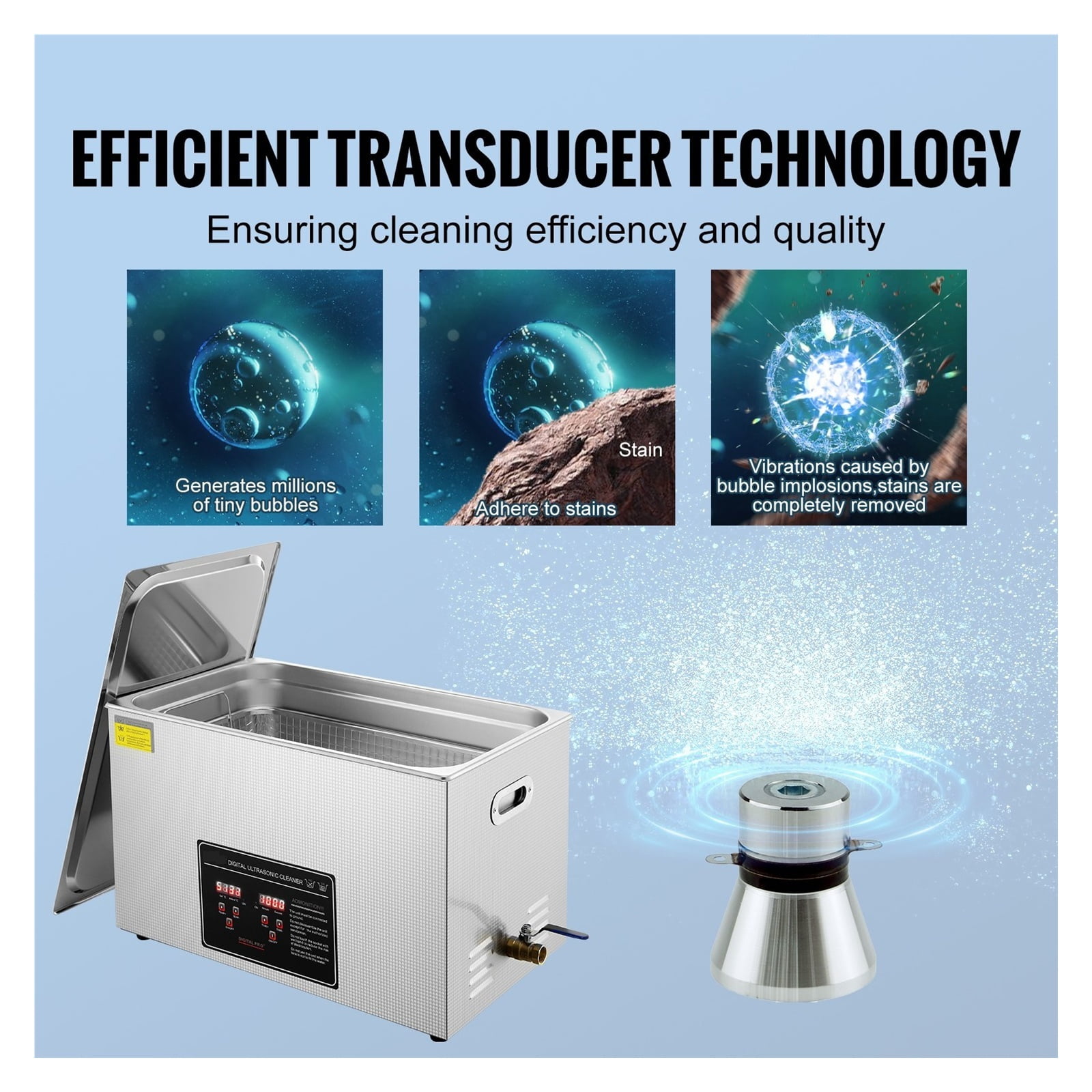 15L Ultrasonic Cleaner with Digital Timer & Heater Jewelry Ultrasonic Cleaner Stainless ,Convenient to Use