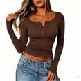 thumbnail image 4 of Long Sleeve Shirts for Women Casual Solid Long Sleeve Button V Neck T Shirt Tops Causal Basic Tees Fitted Tight Workout Tees Fall Shirts for Women 2026, 4 of 5
