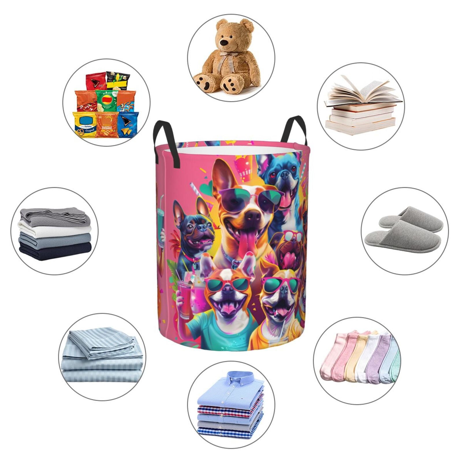 Large Laundry Basket with Handles - Cool French Bulldog No.101 Kids Baby Dirty Clothes Laundry Hamper for Bedroom Aesthetic