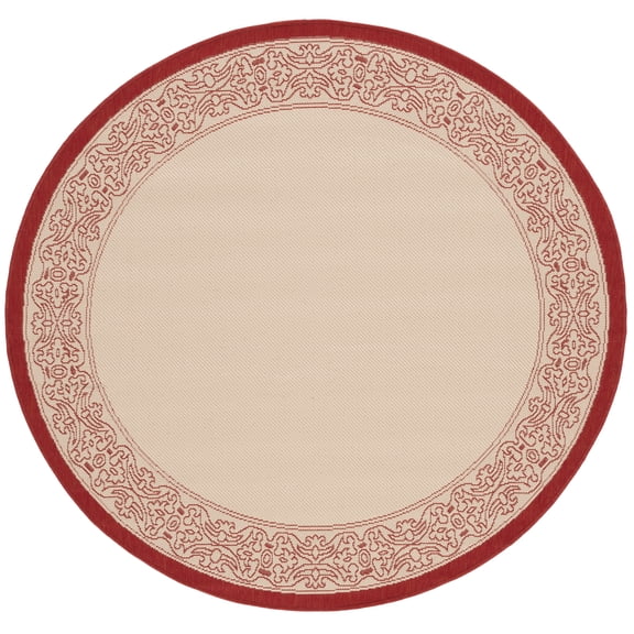 Safavieh Courtyard Donna Botanical Indoor/Outdoor Area Rug, Natural/Red, 7'10" x 7'10" Round