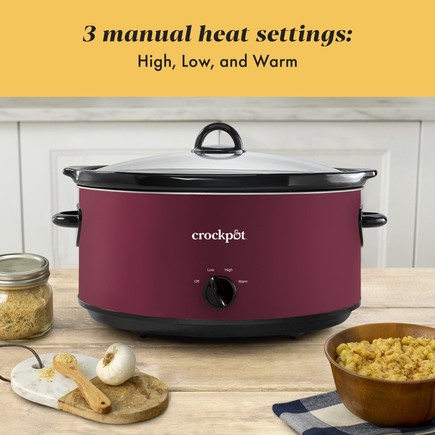 Crockpot 8 Qt Extra-Large Manual Slow Cooker Rhubarb for Family Meals  Potlucks