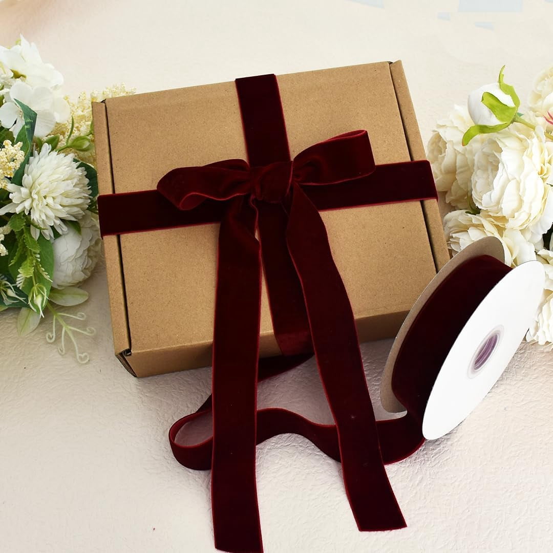 NANAHuang Khaki Gold Velvet Ribbon 3/8 Inch x 25yds, Vintage Velvet Ribbons, for Wreath Decoration Handmade Craft Ornaments Gift Wrapping & Bow Making, Valentine's Day Bouquet Packaging