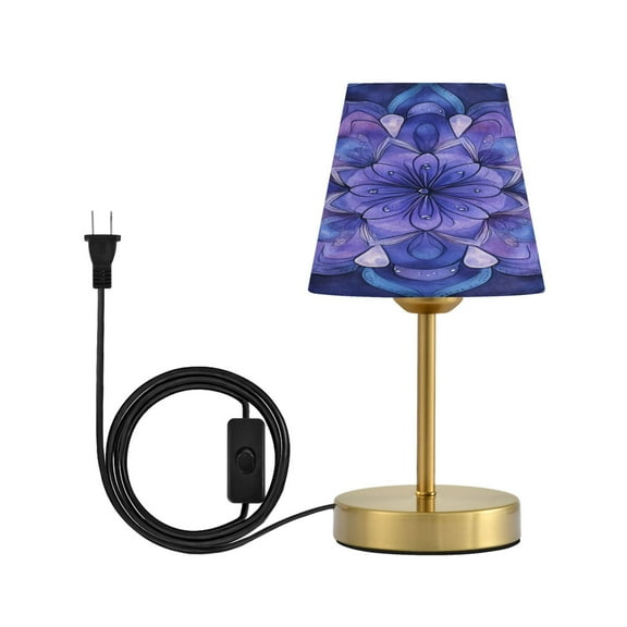 Wobogo Lavender Mandala Table Lamps Three-channel Adjustable Lighted Antique Brass Metal Base Simple Modern Style for Bedroom Nightstands Living Room and Office