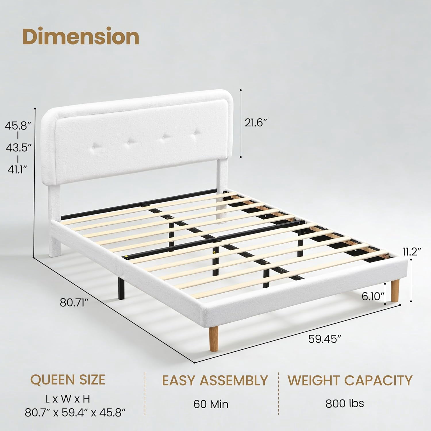 Queen Size Cloud Bed Frame with Adjustable Upholstered Headboard, Soft Boucle Upholstered Platform Bed Frame, Easy Assembly, 3 Adjustable Height