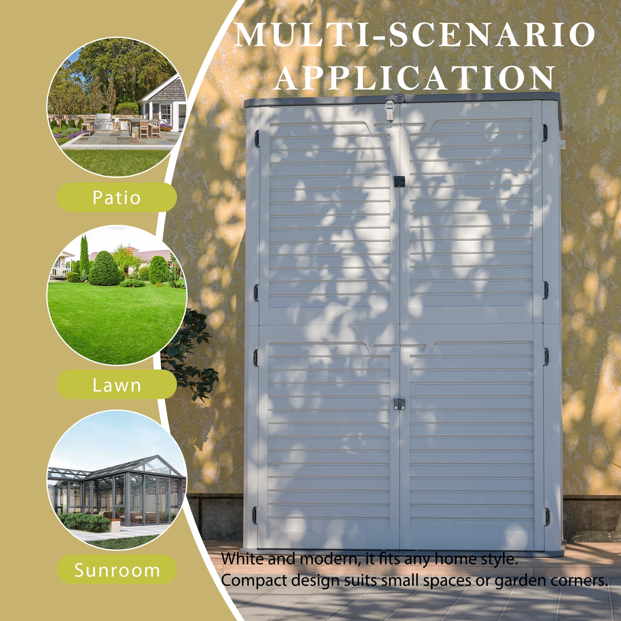 LZBEITEM 61 Cu ft Outdoor Horizontal Storage Sheds, Weather Resistant Resin Tool Shed, Multi-Opening Door, Storage of Garden Tools, pool accessories, Waterproof, Lockable, 52.36"L x 29.7"W x 74.25"H