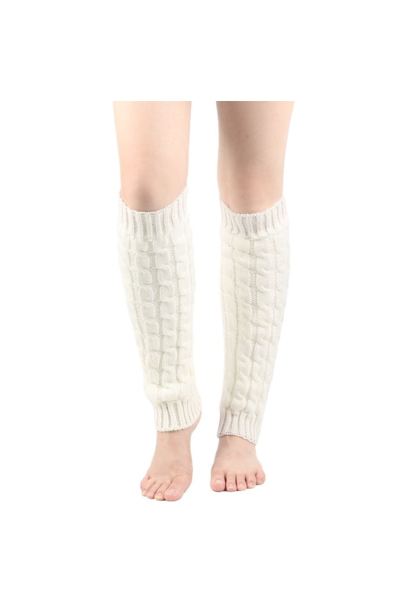 Plush Lined Cable Knit Leg Warmers,Unisex Thermal Boot Cuff Socks,Thick Wool Warm Foot Covers,Fleece Lined Stretch Knit Wind Block Leg Sleeves For Cold Outdoor Daily Wear,White