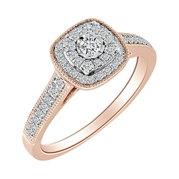 AFFY 0.29 Carats Round Shape White Natural Diamond Halo Engagement Wedding Ring Solid 14k Rose Gold