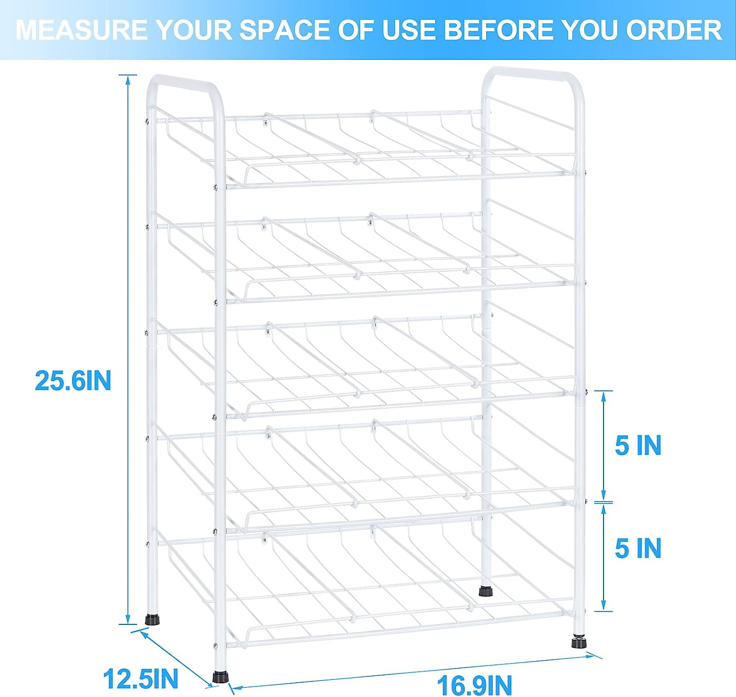 5 Tier Can Rack Organizer Holds up to 60 Cans for food Storage, Kitchen  Cabinet and Pantry,White 