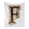 thumbnail image 1 of Letter F Soft Flannel Fleece Throw Blanket, Burning F Syllable Spokens of Language in Flames Latin Character, Cozy Plush for Indoor and Outdoor Use, 50" x 70", Tan Black Orange, by Ambesonne, 1 of 6
