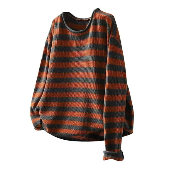 Olyvenn Women Long Sleeve Crewneck Loose Sweater, Fashion Striped Color Block Knit Pullover Tops Fall Going Out Casual Sweaters Red L