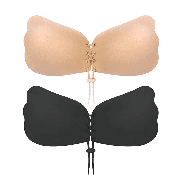 BIMEI Sticky Bra Strapless Backless Adhesive Invisible Lift up Bra Push up  Bra for Backless Dress,1 Pair,Black,D Cup 