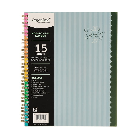 Organized by Happy Planner Monthly Weekly Big Planner (8.5" x 11") Sunday Stroll 15-Month October 2026-December 2027, Metal Twin Loop Binding