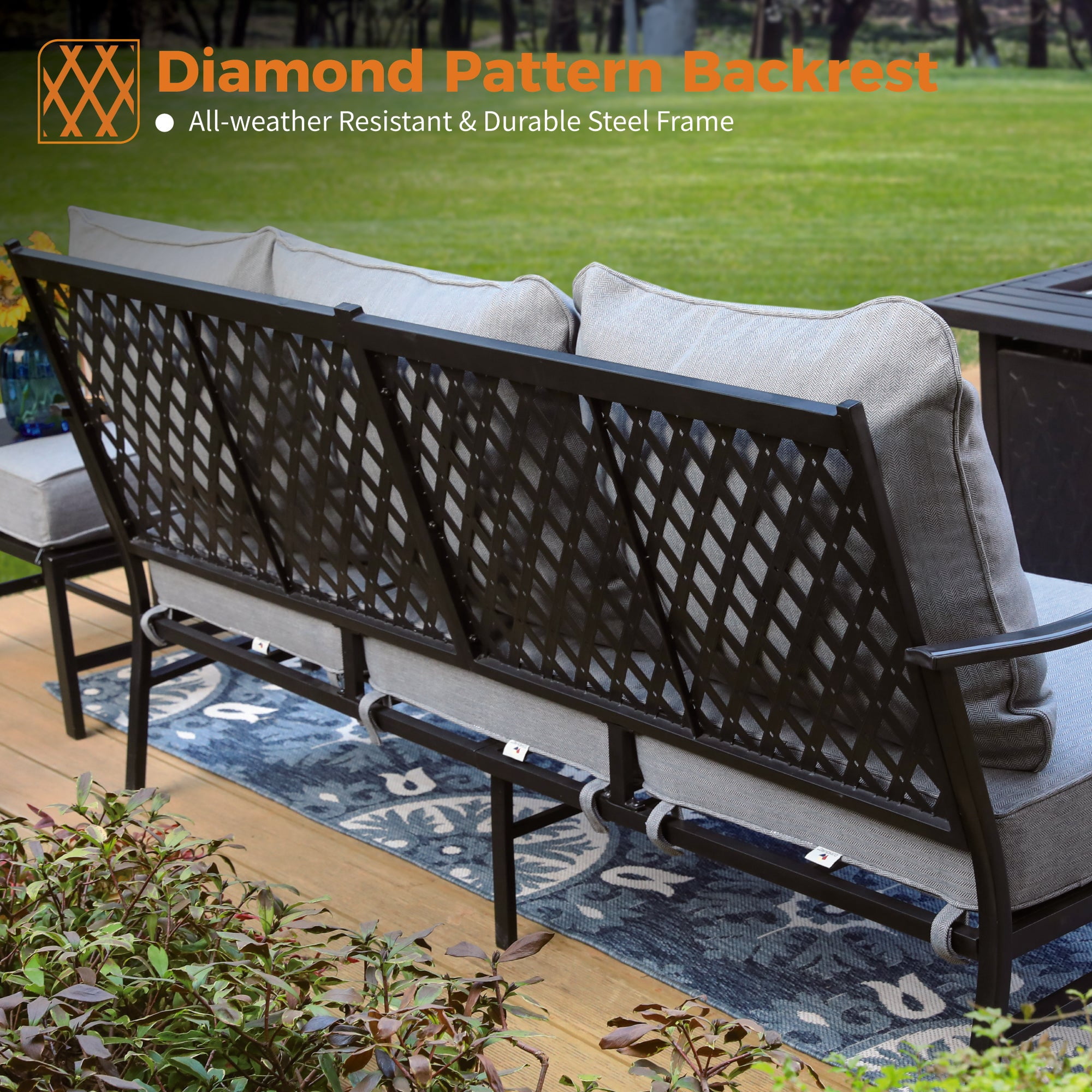 Sophia&William 7 Seat Patio Conversation Set Outdoor Furniture Sets with 3 Seater Sofa, 2 Swivel Chairs, 2 Ottomans and 5.75" Extra Thick Cushion for Backyard, Gray