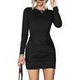 thumbnail image 4 of Robe Courte pour Femmes, Fibre de Polyester Ajustée Manches Longues Robe Courte Taille Haute Ourlet Torsadé pour Fêtes Noir, Vert OD, 4 of 8