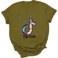 thumbnail image 3 of T-shirt Femme Imprimé Décontracté Haut Ample Col Rond Manches Courtes Blouse, Vert Armée, TG, 3 of 4