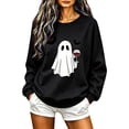 thumbnail image 2 of Alllist Women'S Fall Winter Tops Long Sleeve Crew Neck Halloween Black Sweatshirt Relaxed Fit Bat Ghost Refined Tops Black,L, 2 of 4