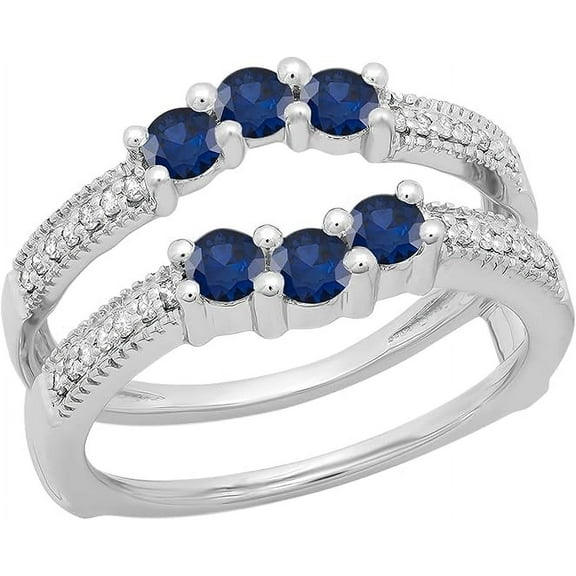Gems Jewels 925 Sterling Silver 2.35 Ct Round Cut Blue Sapphire Christmas Wedding Engagement Thanksgiving Enhancer Guard Wrap Ring 14K White Gold Plated For Women's -4