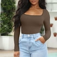 thumbnail image 2 of OQQ Women's 1 Piece Bodysuits Ribbed One Piece Square Neck Long Sleeve Bodysuits, 2 of 7
