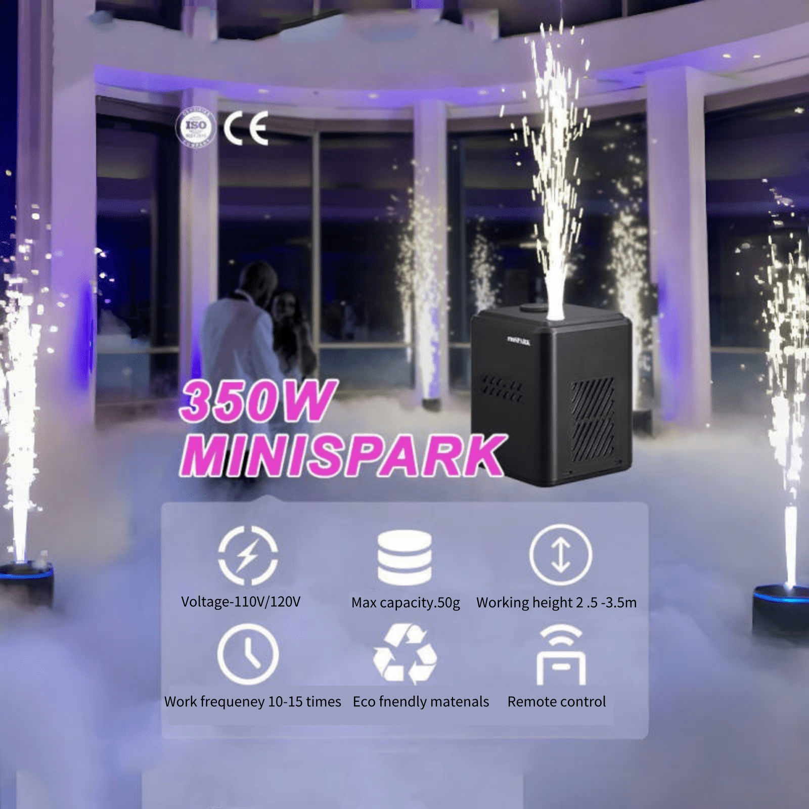 2 PCS Mini Cold Sparrrk Machine, Portable Effects Device w/Auto Safety Cutoff - for Stage Wedding Party Events (Black, Only Machine, Consumables Excluded)