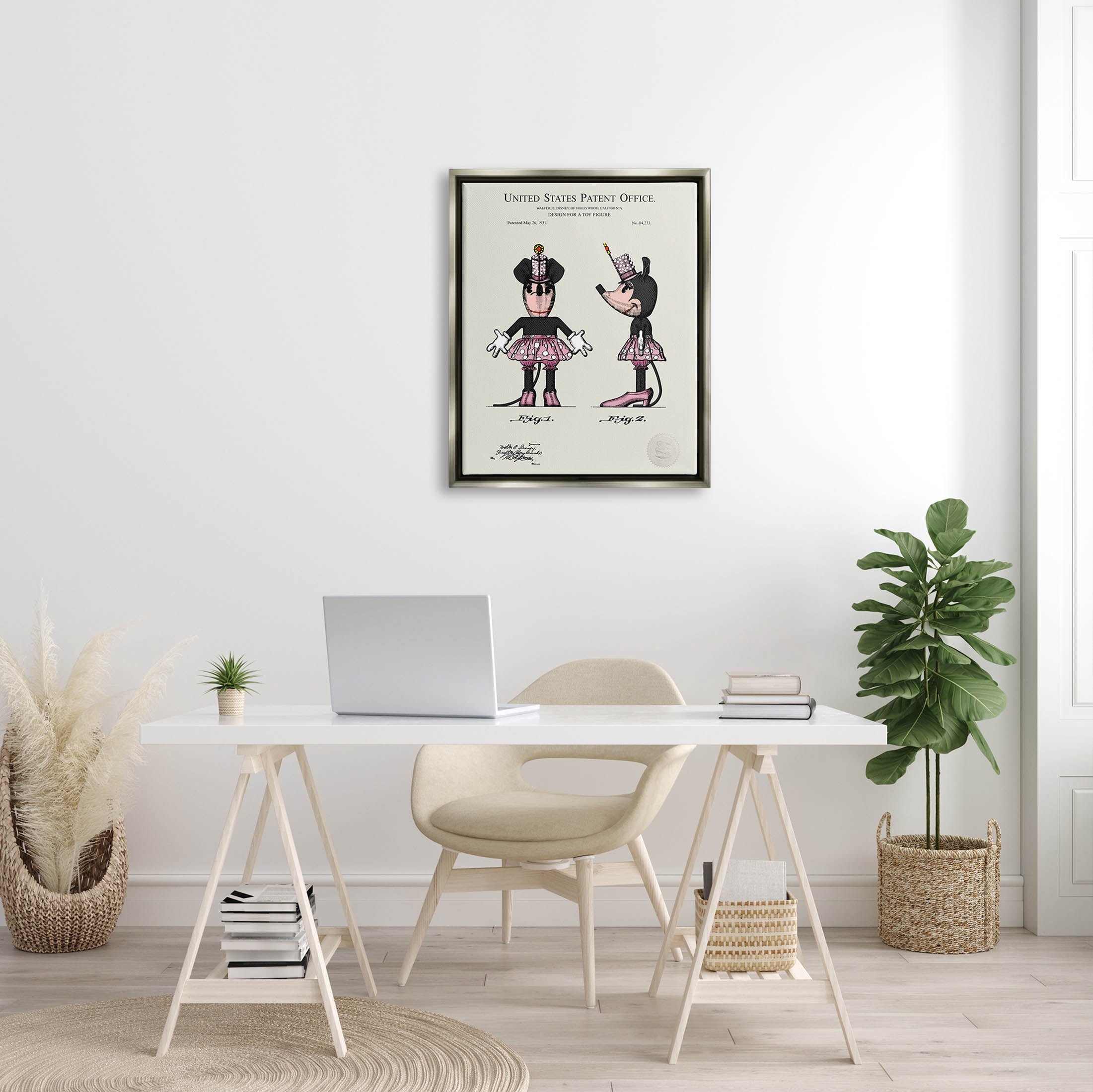 Stupell Industries Pink Mouse Character Patent Graphic Art Luster Gray Floating Framed Canvas Print Wall Art, Design by Karl Hronek