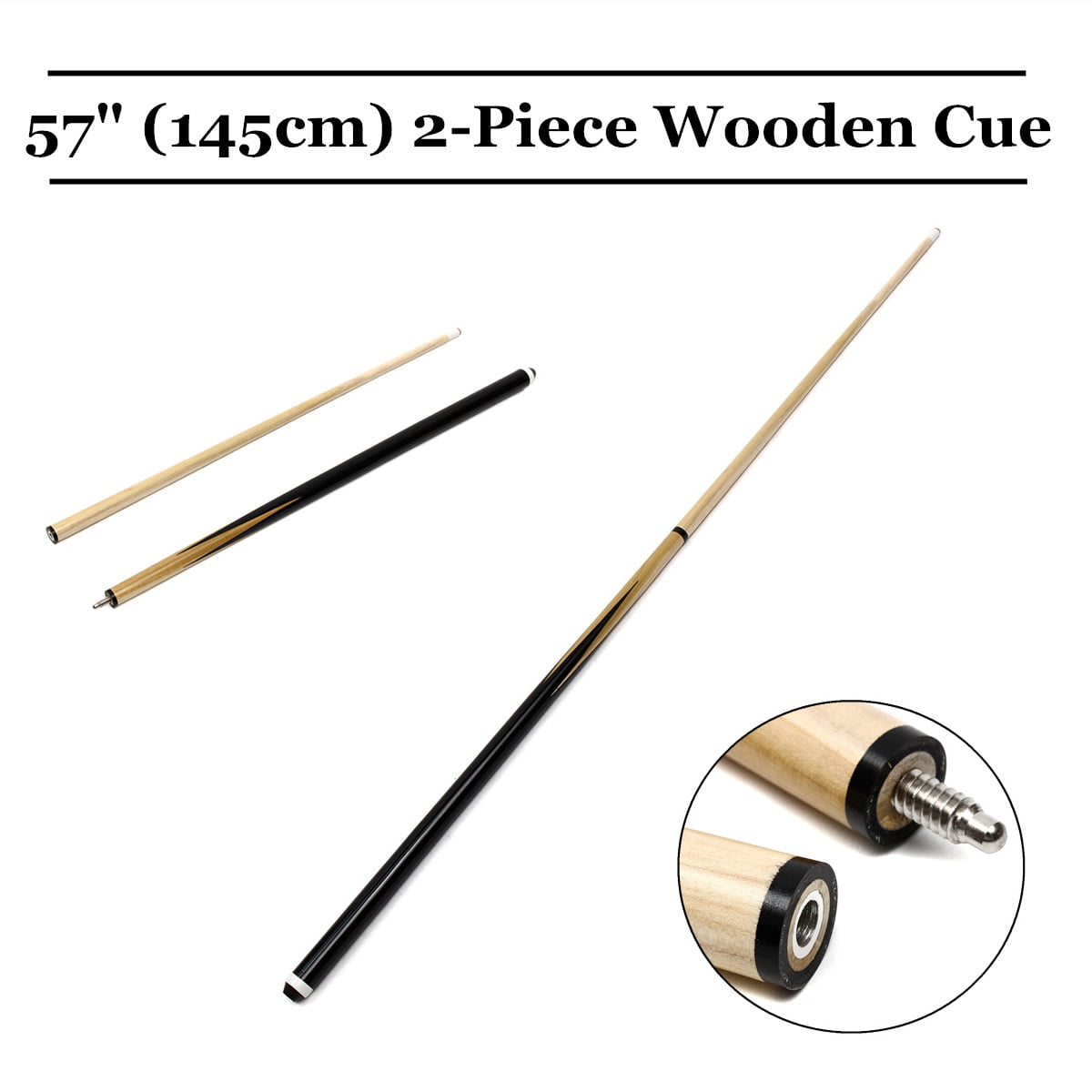 57'' 2-Piece Adults Wooden Jointed Snooker Pool Cues Stick For Billiards Sport 