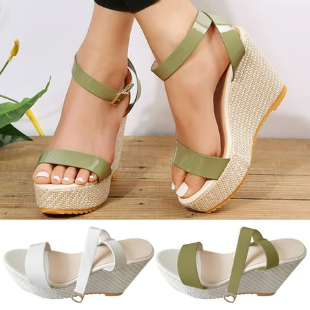 

Cethrio Women s Platform Footbed Sandals- Open Toe Platform Wedge Buckle Buckle Wide Width on Clearance Green Dressy Sandals/ Slides Size 7.5