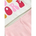 thumbnail image 5 of 2pcs Baby Girl Valentines Day Bell Bottom Outfit Toddler Short Sleeve Love You More T-Shirt Top Flare Pants Set, 5 of 7