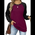 thumbnail image 2 of Sudadera Ligera de Larga con Cuello Redondo y Diseño Raglán con Bloques de Color para Mujer Rosa Roja XL, 2 of 10