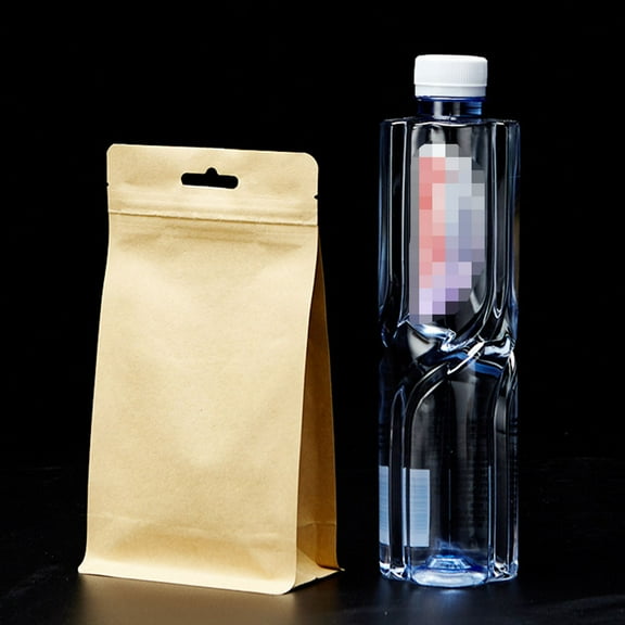 HEANUJJ 10Pcs Khaki Kraft Paper Food Package Bag Self Standing with Resealable Zipper for Coffee Beans