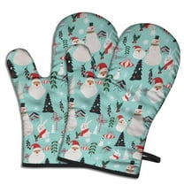 Cute Oven Mitts,Blue Christmas Santa and Snowman Pattern Oven Mitt 2-Pack Set,Kitchen Gloves for Oven,Heat Resistant Oven Mitts 7.7"x12"