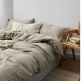thumbnail image 3 of Q VITA Ensemble de Literie Housse de Couette Réversible en Lin, Format Grand Lit, 3 Pcs pour Adultes – Couleur Avoine, Lavé aux Enzymes, Certifié OEKO-TEX, Écologique, 3 of 7