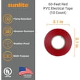 thumbnail image 2 of Sunlite 10-Pack PVC Electrical Tape 60 Feet x 0.75 Inches, for Splicing, Protecting, and Insulating Wires, Abrasion Resistant, Flame Retardant, Weatherproof, UL Listed, Red, 10 Count, 2 of 5