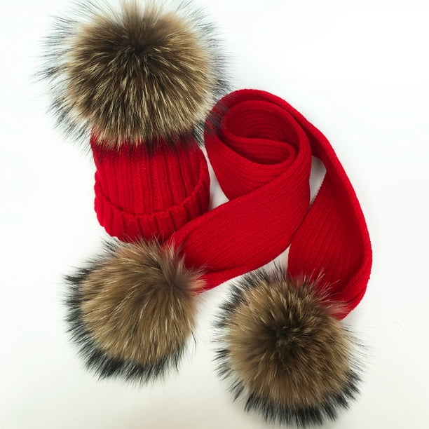 Women Winter Scarf fur pompom Scarves Thick Warm Headband Lady shawls Wraps Blanket Female hat scarf set