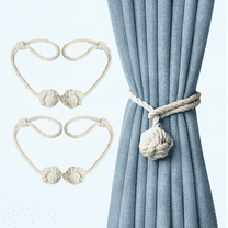 4 Pack Curtain Tiebacks, Natural Cotton Outdoor Curtain Tieback, Hand Woven Knot Ball Rope Holdbacks, Village Rustic Boho Decorative Drapes Window Drapery Pull Backs Ties Holders,2 Pair Beige