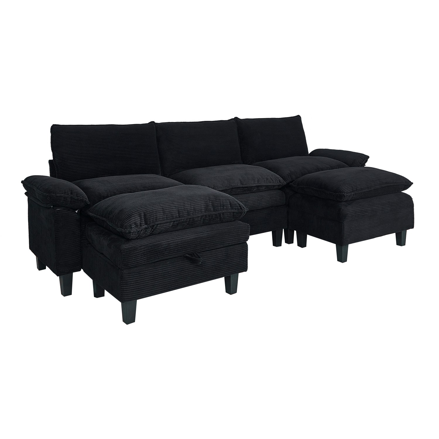Gewnee Modular Sectional Sofa with Movable Storage Ottomans, U Shaped Cloud Couch for Living Room, 3-Seat