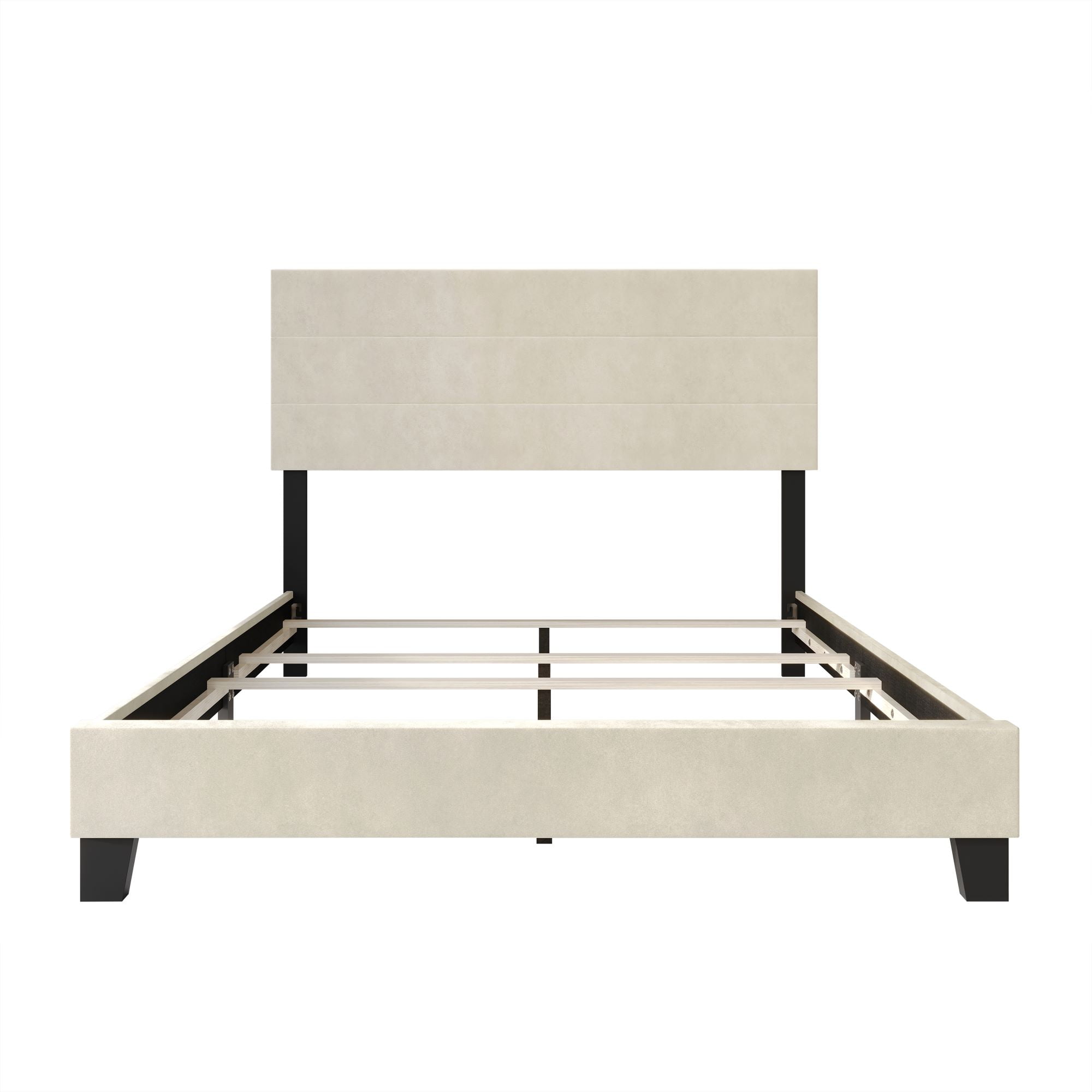 Home Design Vallejo Full Velvet Upholstered Panel Bed Frame For Adult, Box Spring Required, Beige