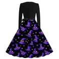 thumbnail image 4 of BaoFuBaoMei Vintage Halloween Dresses for Women Plus Size Crew Neck Long Sleeve Halloween Witch Hat Star Print Midi Dress Back Zipper Closure Waist Bow Tie a Line Dresses for Party, 4 of 6
