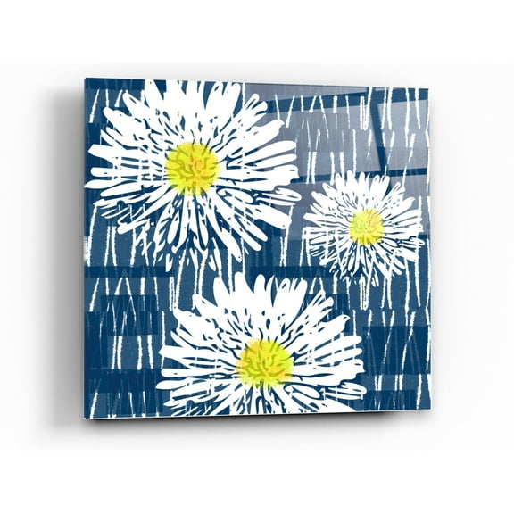 Epic Art 'White Flowers on Blue' by Linda Woods, Acrylic Glass Wall Art, 36"x36"