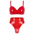 thumbnail image 3 of Traje Rave de baile en barra para mujer, aspecto húmedo, charol, sin aros, sujetador sin relleno, Top con cintura alta, bragas con hebilla trasera ajustable, 3 of 5