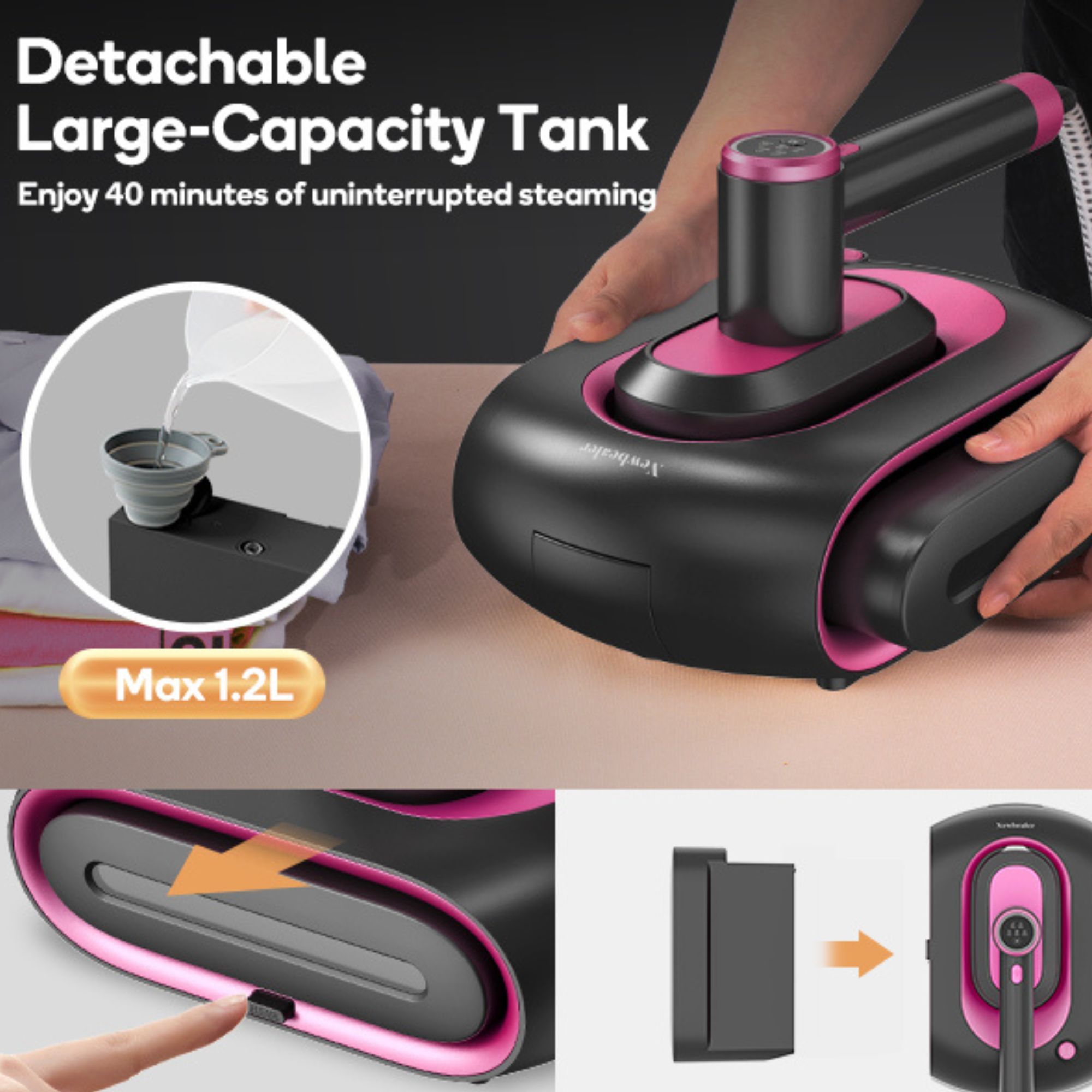 Steamer for Clothes,2-in-1 1550W Turbocharged Garment Steamer & Iron ,3 Levels Smart Control Steaming,1.2L Detachable Tank,Auto Shut-off,Self-Cleaning,Innovative Storage: Hang,Wall Mount