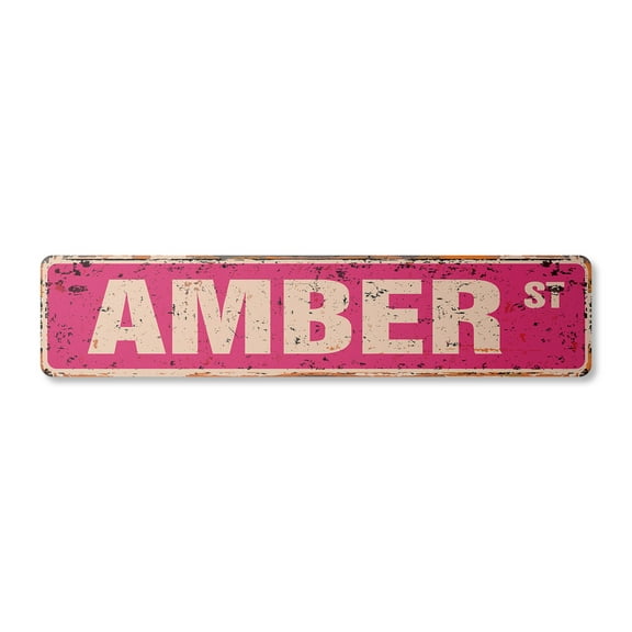 AMBER Vintage Aluminum Street Sign Childrens Name Room Metal Sign rustic metal tin | Indoor/Outdoor | 18" Wide