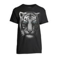thumbnail image 3 of Teelocity Men's Black and White Tiger Head Black Relaxed Fit Short Sleeve Graphic T-Shirt, 3 of 6