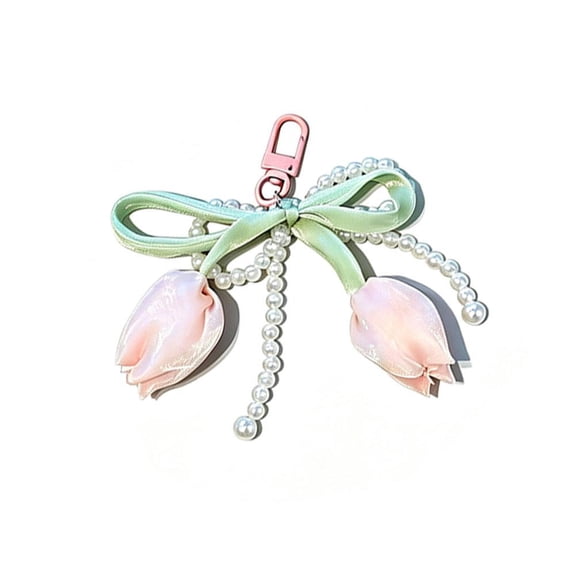 OADUKQ Tulip Keychain, Handmade Cloth Tulip Flower Keychain, Backpack Purse and Car Key Decoration, Pink, 4.72 X 3.15 in